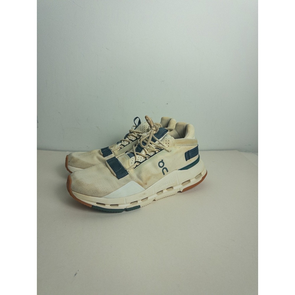 On Cloudnova Mens Running Shoes Cream Teal Gum Sole CloudTec‎ Sz 8